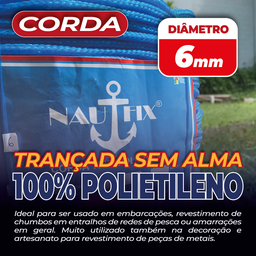 Corda Trançada Pe Virgem S/alma C/aprox. 301 Metros - Azul 6mm - 2
