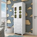 Ver imagem 1 de Guarda-Roupa Infantil 61,7cm 2 Portas 3 Gavetas com Janelas e Pés Ezra 100% MDF Espresso Móveis Branco/Brilho