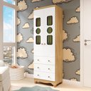 Ver imagem 1 de Guarda-Roupa Infantil 61,7cm 2 Portas 3 Gavetas com Janelas e Pés Ezra 100% MDF Espresso Móveis Branco/Amêndoa