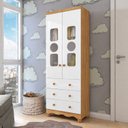 Ver imagem 1 de Guarda-Roupa Bebê 2 Portas com Janela 3 Gavetas 100% MDF Ezra Espresso Móveis Amêndoa Branco