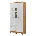 Ver imagem 2 de Guarda-Roupa Infantil 91,9cm 3 Portas 3 Gavetas com Janelas e Pés Ezra 100% MDF Espresso Móveis Branco/Amêndoa