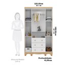 Ver imagem 4 de Guarda-Roupa Infantil 122,1cm 4 Portas 3 Gavetas com Janelas e Pés Ezra 100% MDF Espresso Móveis Branco/Amêndoa