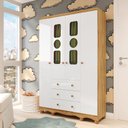 Ver imagem 1 de Guarda-Roupa Infantil 122,1cm 4 Portas 3 Gavetas com Janelas e Pés Ezra 100% MDF Espresso Móveis Branco/Amêndoa