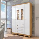 Ver imagem 1 de Guarda-Roupa Bebê 4 Portas com Janela 3 Gavetas 100% MDF Ezra Espresso Móveis Amêndoa Branco
