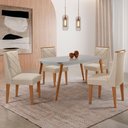 Ver imagem 2 de Mesa de Jantar Copper 120cm Mdf Vidro com 4 Cadeiras Moderna Veludo Creme /off / /serig Off