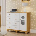 Ver imagem 1 de Cômoda Infantil 95cm 1 Porta com Janela e 4 Gavetas Ezra 100% MDF Espresso Móveis Branco/Amêndoa