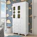Ver imagem 1 de Guarda-Roupa Infantil 91,9cm 3 Portas 3 Gavetas com Janelas e Pés Ezra 100% MDF Espresso Móveis Branco/Brilho