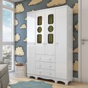 Ver imagem 1 de Guarda-Roupa Infantil 122,1cm 4 Portas 3 Gavetas com Janelas e Pés Ezra 100% MDF Espresso Móveis Branco/Brilho