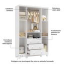 Ver imagem 5 de Guarda-Roupa Infantil 122,1cm 4 Portas 3 Gavetas com Janelas e Pés Ezra 100% MDF Espresso Móveis Branco/Brilho