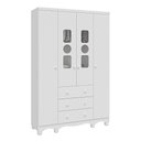 Ver imagem 2 de Guarda-Roupa Infantil 122,1cm 4 Portas 3 Gavetas com Janelas e Pés Ezra 100% MDF Espresso Móveis Branco/Brilho