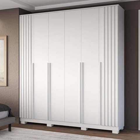 Guarda-Roupa Casal 6 Portas Ripado 100% MDF 205cm Petunia Espresso Móveis Branco