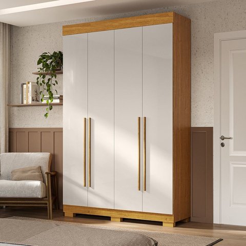 Guarda-Roupa Casal 4 Portas 133cm Willow Espresso Móveis Off White/Cinamomo