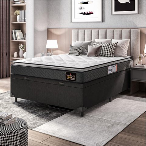Cama Box Baú Casal Colchão Espuma D33 Pillow Top 138x188x60cm Millenium Hellen 