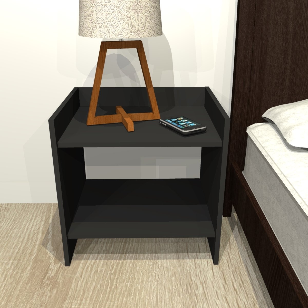 Mesa de Apoio Lateral Cama Quadrada Minimalista Mdf Preto - 2