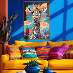 Quadro Decorativo Girafa Cores Moldura Cxalta 100x66 Titulos Moldura Madeira - 3