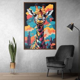 Quadro Decorativo Girafa Cores Moldura Cxalta 100x66 Titulos Moldura Madeira - 2