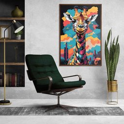 Quadro Decorativo Girafa Cores Moldura Cxalta 100x66 Titulos Moldura Madeira - 4