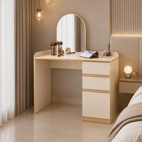 Penteadeira Camarim Ariel com Espelho 2 Gavetas e 1 Porta - Offwhite/Dourado