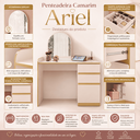 Ver imagem 2 de Penteadeira Camarim Ariel com Espelho 2 Gavetas e 1 Porta - Offwhite/Dourado