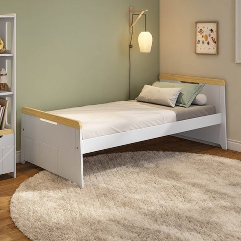 Cama Solteiro com LED Petit Casatema MadeiraOriginals Branco/Mel