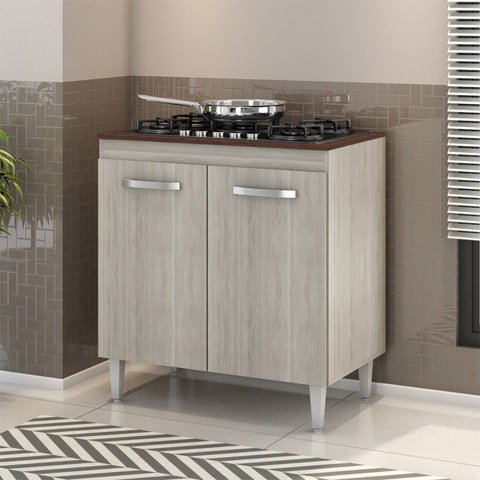 Balcão para Cooktop 4 e 5 Bocas 2 Portas 80 cm Montado Módulo Amadeirado Cinza