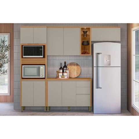 Cozinha Completa Allure 4 Peças (2aéreos+1balcão+1torrequente) Cp10 Jequitiba/gris Fosco - Linea