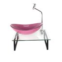 Ver imagem 1 de Kit Cuba de Vidro Oval 10mm Rosa Tampo 40cm Incolor com Suporte Torneira Valvula
