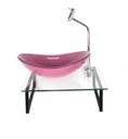 Ver imagem 1 de Kit Cuba de Vidro Oval 10mm Rosa Tampo 40cm Incolor com Suporte Torneira Valvula