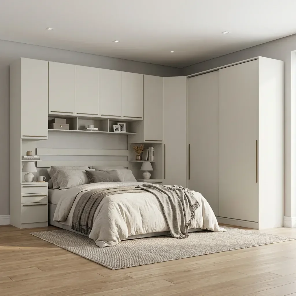 Ver imagem 1 de Guarda Roupa Casal Modulado 5 Peças com Cabeceira 9 Portas 9 Gavetas Seletto Areia