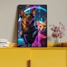 Quadro Decorativo Animais Cão e Gato Futurista com Moldura Preto - 150x100 Cm - 4
