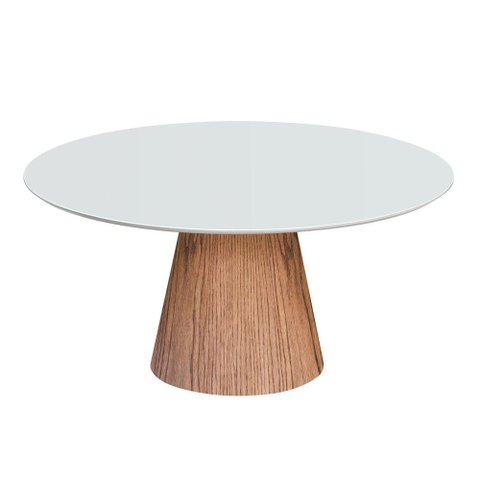Mesa Jantar Redonda Maitê Base Carvalho Tampo Branco Acetinado 160cm - 70432