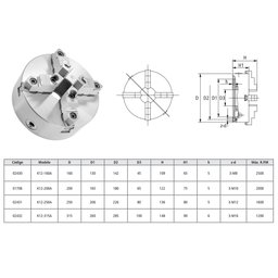 Placa para Torno Universal 200mm/8 - 4 Castanhas Reversíveis - 4