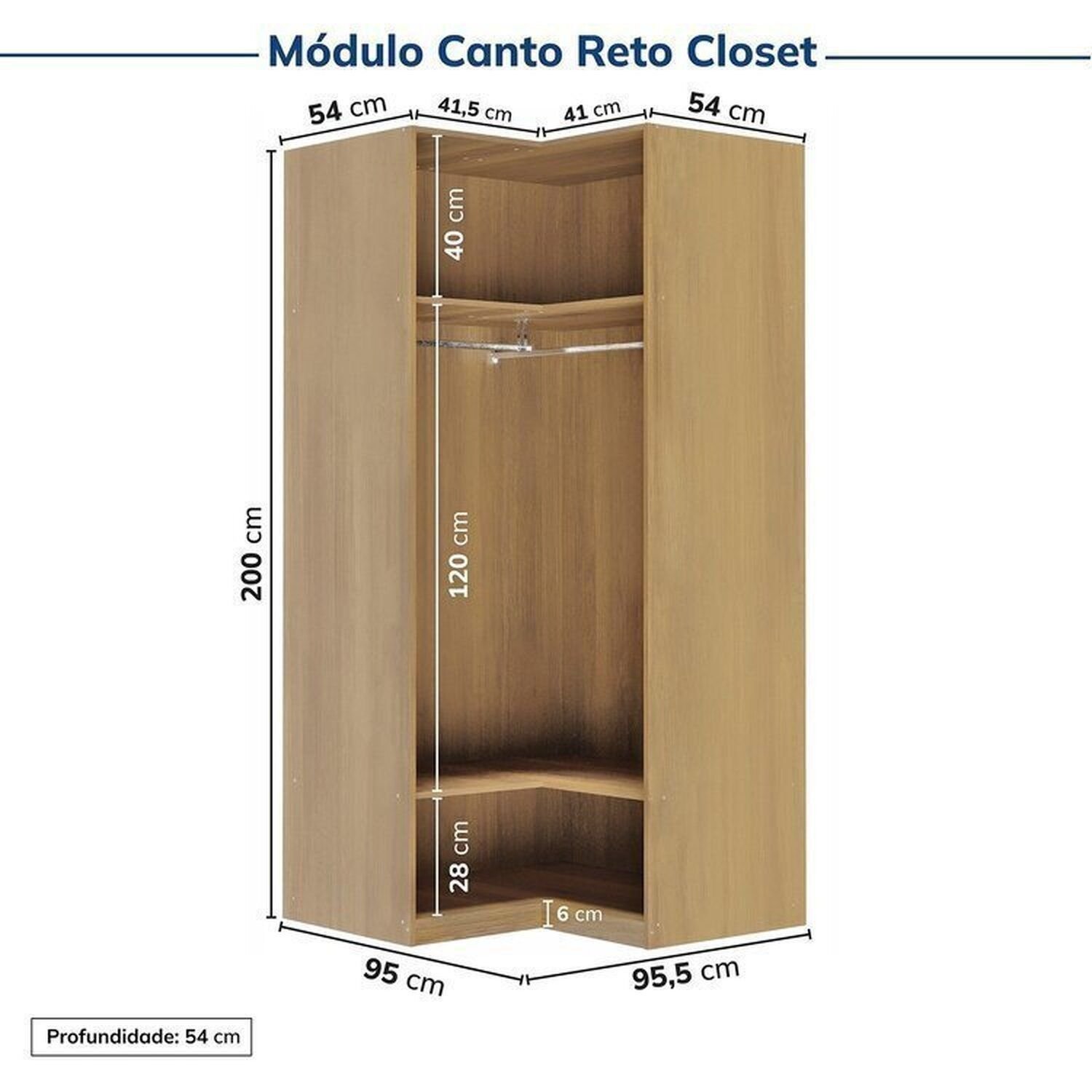 Guarda-roupa Modulado de Canto 2 Peças 2 Portas Jade Cabecasa Madeiramadeira - 11