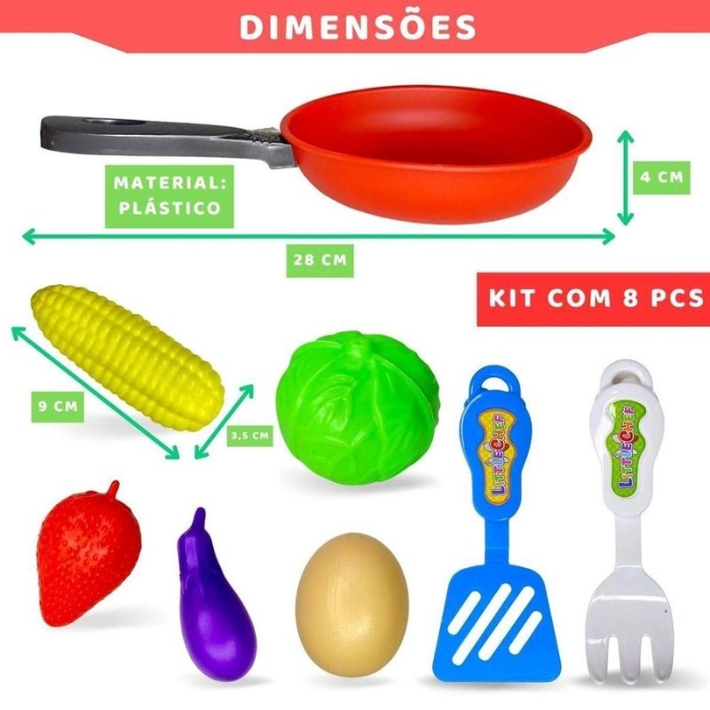 Kit Cozinha de Plastico 08 Peças Frigideira Color Frigideira Panela de Brinquedo Comidinha Cozinha I - 4