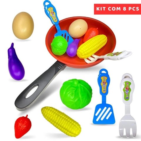 Kit Cozinha de Plastico 08 Peças Frigideira Color Frigideira Panela de Brinquedo Comidinha Cozinha I