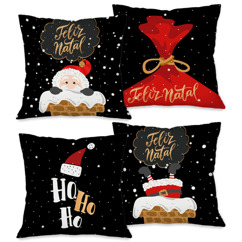 Kit com 4 Capas para Almofadas Natalinas Chaminé