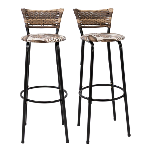 Kit 2 Banquetas 80cm para Balcão Ilha Bancada Área Gourmet Encosto em Junco Banco Itagold