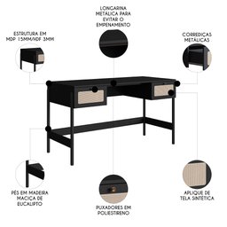 Mesa Escrivaninha e Estante Pés Madeira Arlo A10 Nero/preto - Mpozenato - 3