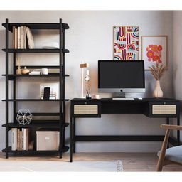 Mesa Escrivaninha e Estante Pés Madeira Arlo A10 Nero/preto - Mpozenato - 2