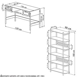 Mesa Escrivaninha e Estante Pés Madeira Arlo A10 Nero/preto - Mpozenato - 4