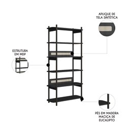 Mesa Escrivaninha e Estante Pés Madeira Arlo A10 Nero/preto - Mpozenato - 5