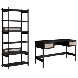 Mesa Escrivaninha e Estante Pés Madeira Arlo A10 Nero/preto - Mpozenato - 1
