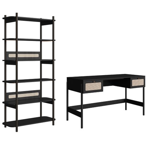 Mesa Escrivaninha e Estante Pés Madeira Arlo A10 Nero/preto - Mpozenato