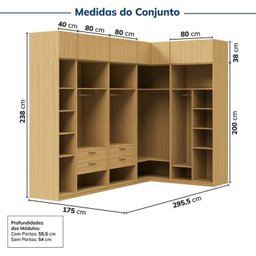 Guarda-roupa Modulado de Canto 10 Peças 14 Portas Jade CabeCasa MadeiraMadeira - 3