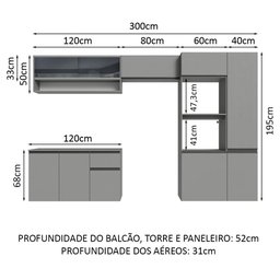 Armário de Cozinha Completa Suspenso 300cm Cinza Nice Madesa 07 - 4