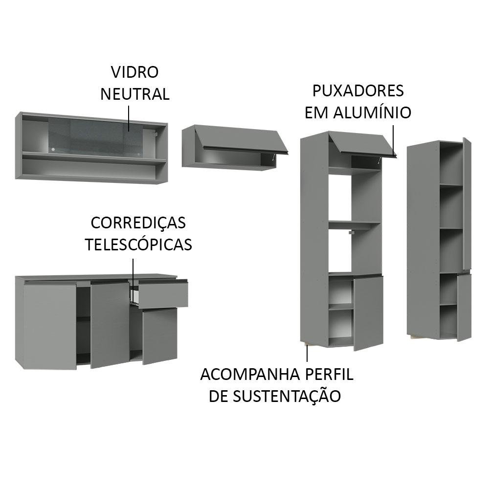 Armário de Cozinha Completa Suspenso 300cm Cinza Nice Madesa 07 - 5