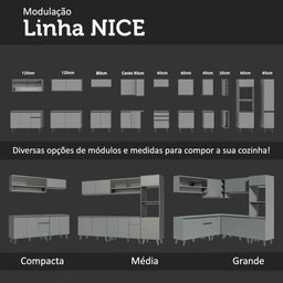 Armário de Cozinha Completa Suspenso 300cm Cinza Nice Madesa 07 - 10