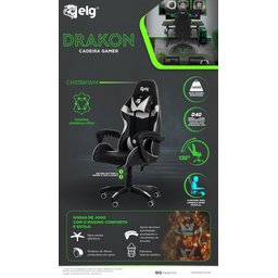Cadeira Gamer Ergonômica Drakon Elg, Ch31bkwh, Inclinação 135º e 140kg, Espuma D40, Preto e Branco - 5