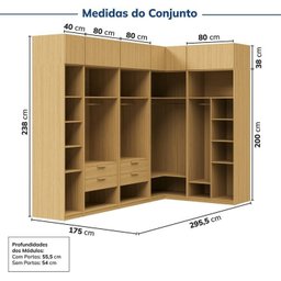 Guarda-roupa Modulado de Canto 10 Peças 18 Portas Jade Cabecasa Madeiramadeira - 3