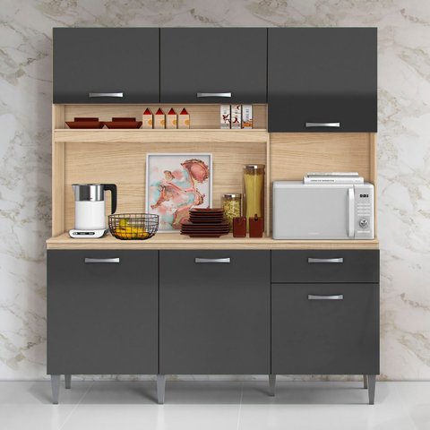 Armário de Cozinha Compacta 160cm Sovira Avena/grafite A15 - Mpozenato